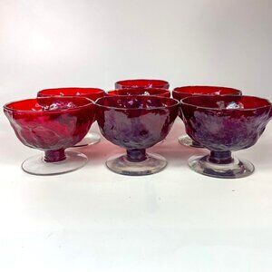 Morgantown Champagne/Tall Sherbet Crinkle Ruby Glasses set of 7